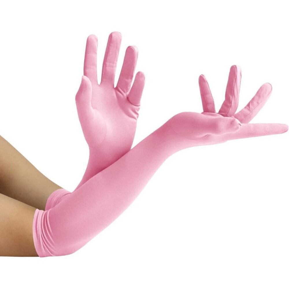 Women's Pink Elbow Length Fabric Satin Gloves Halloween Costume Accessories